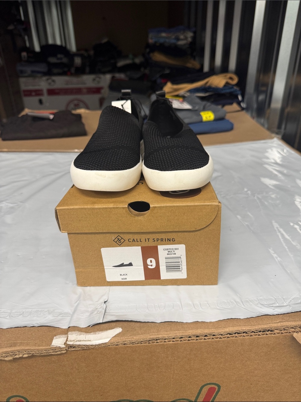 Call It Spring Women’s Black Knit Slip-On Flats with White Sole